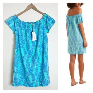 Vineyard Vines Linen Island Palm Print Off The Shoulder Dress Size Small
